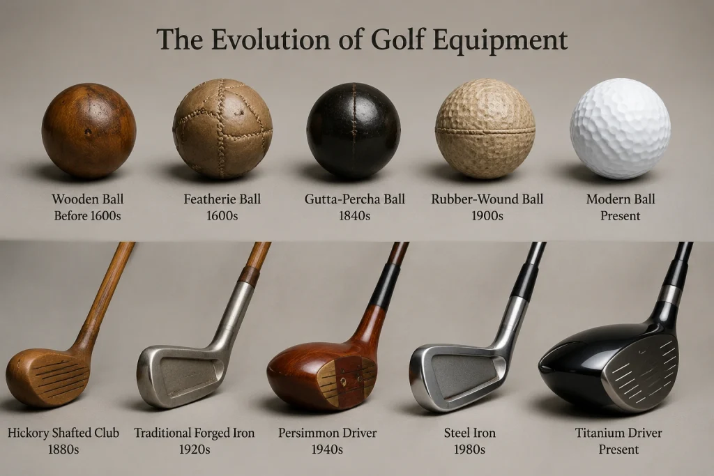 History of golf equipment from featherie balls to modern golf clubs