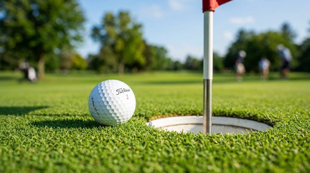 golfer putting on the green aiming for a birdie score