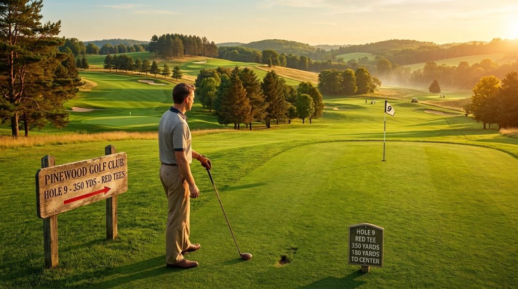 golfer planning strategy on a golf course hole to break par