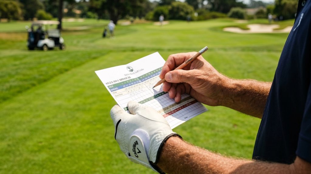 Golf Terminology Explained guide being read by a beginner on a golf course