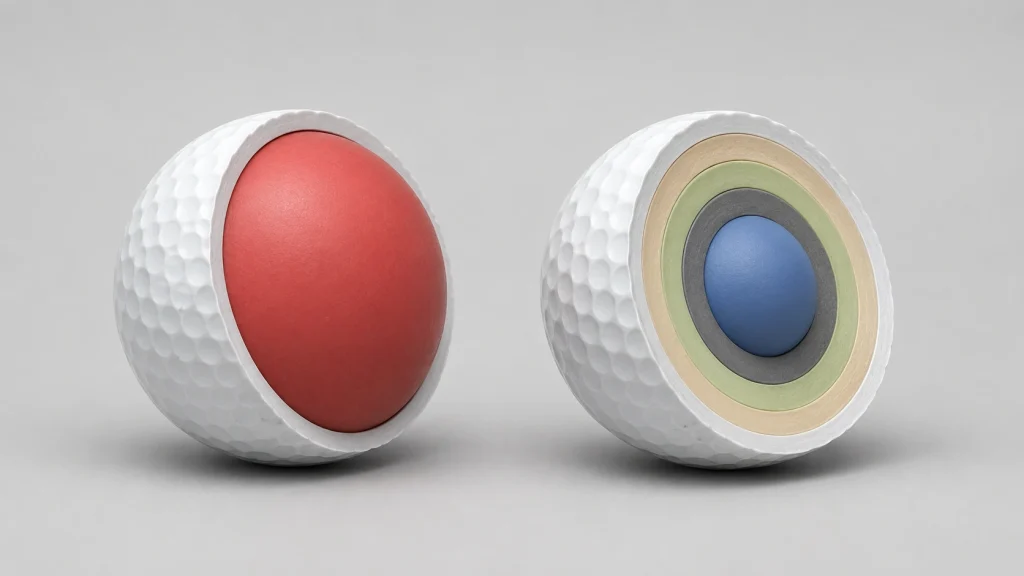 Golf Ball Basics showing two-piece and multilayer golf ball construction