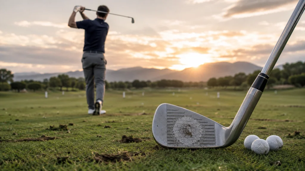 Golfer checking backswing drills through centered contact, target direction, and a balanced finish.