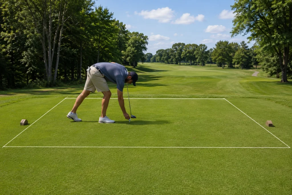 Golf Tee Box Explained with tee markers and legal teeing area shown clearly