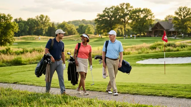 Social benefits of golf with adult golfers enjoying a respectful round together