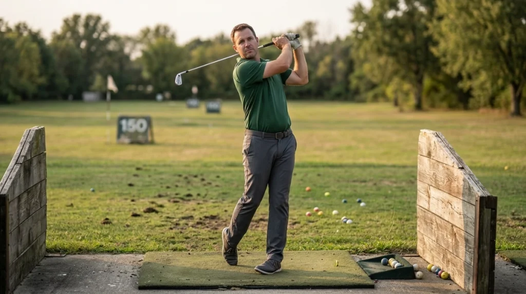 Golfer showing the correct body and club positions during a full follow through