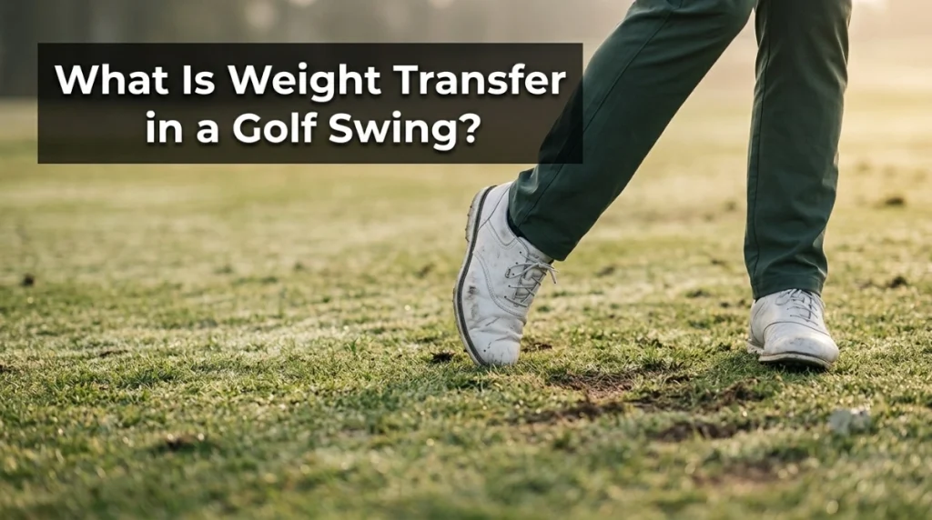 Close-up of golf weight transfer with pressure loaded inside the trail foot