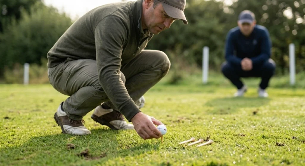 Golfer preparing a provisional tee shot after the original ball went out of bounds
