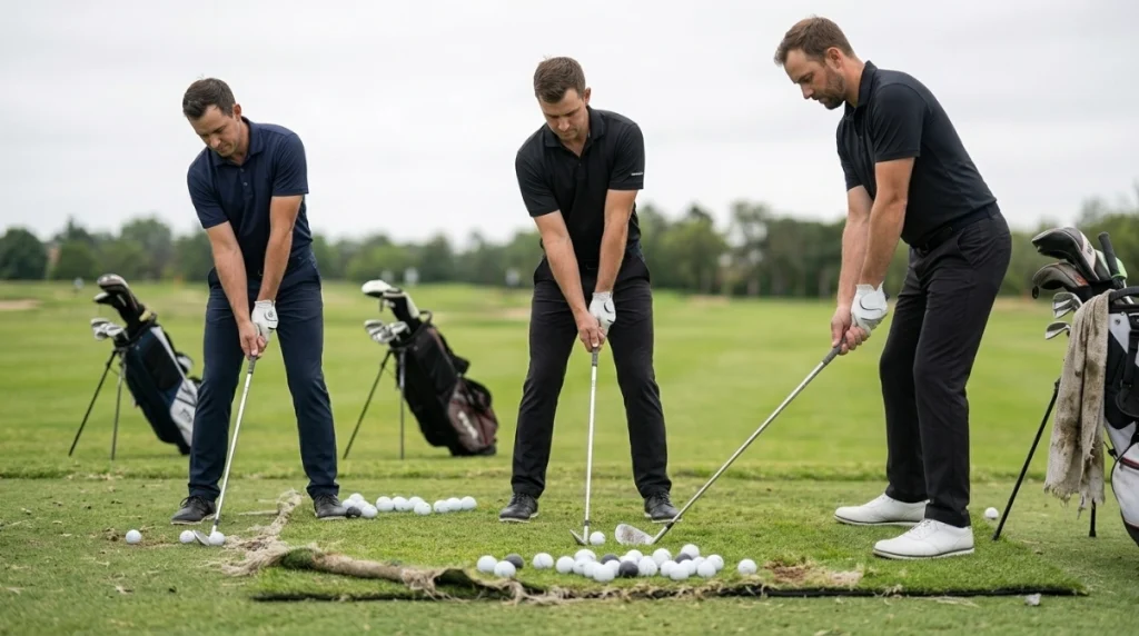 Weak, neutral, and strong golf grip positions compared on the same club handle