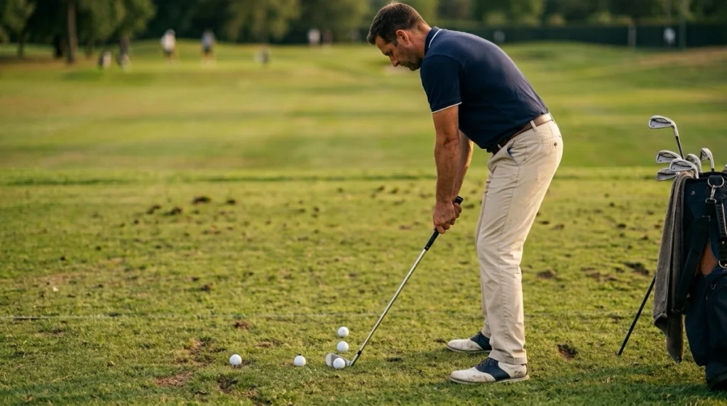 Ball Position Irons shown progressively forward for short, mid, and long clubs