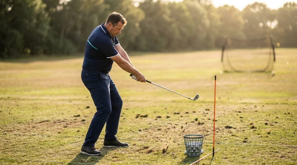 Golfer beginning the downswing with coordinated rotation and pressure moving toward the lead side.