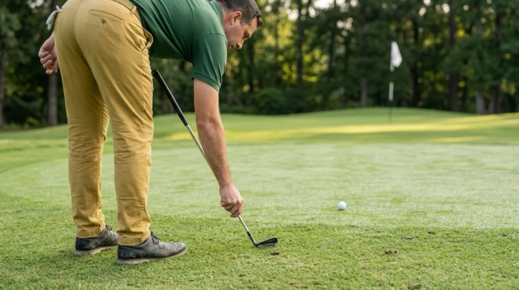 Golfer taking free relief from a wrong green under Green Rules