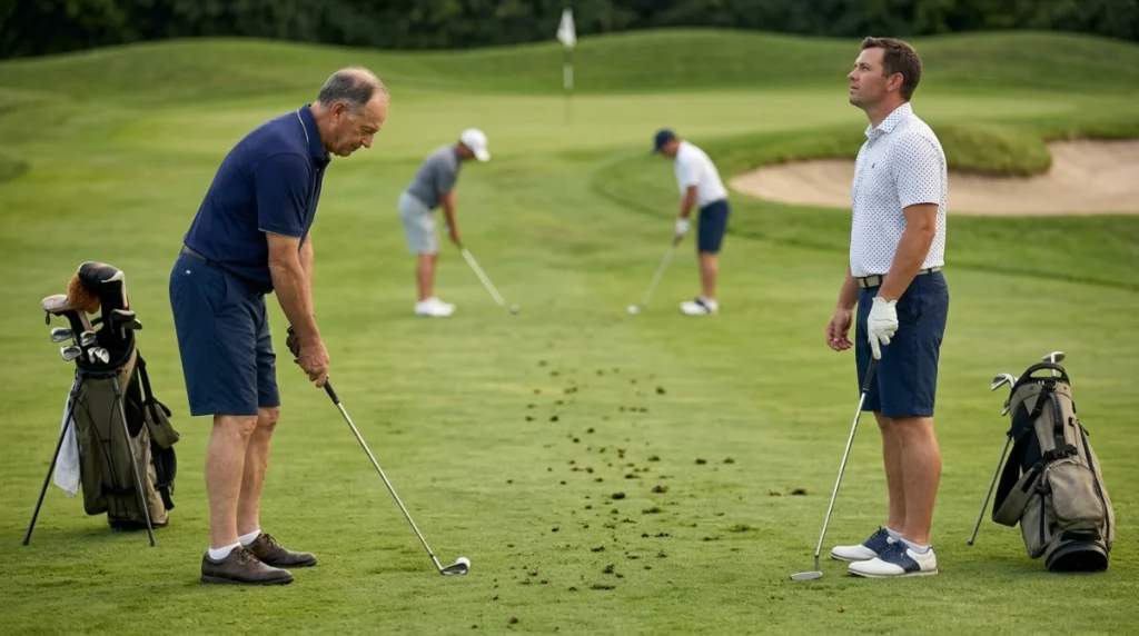 Four golfers playing separate balls to illustrate how fourball differs from other team formats
