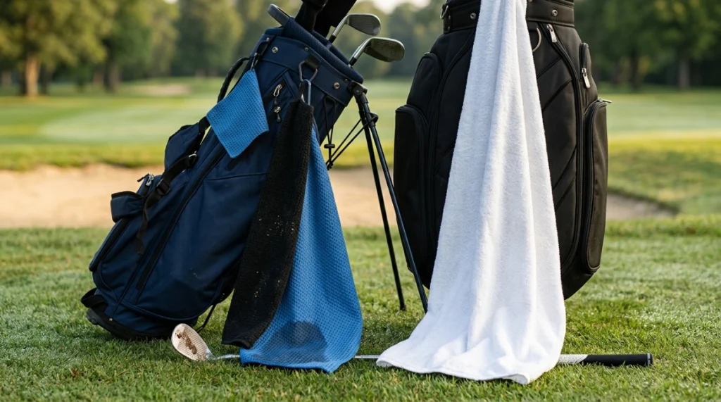 How to choose a golf towel size using compact, medium, large, and caddie-style options