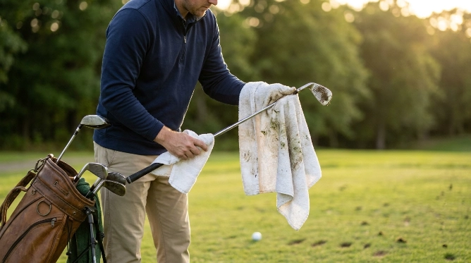 How do you use a dry golf towel on the course
